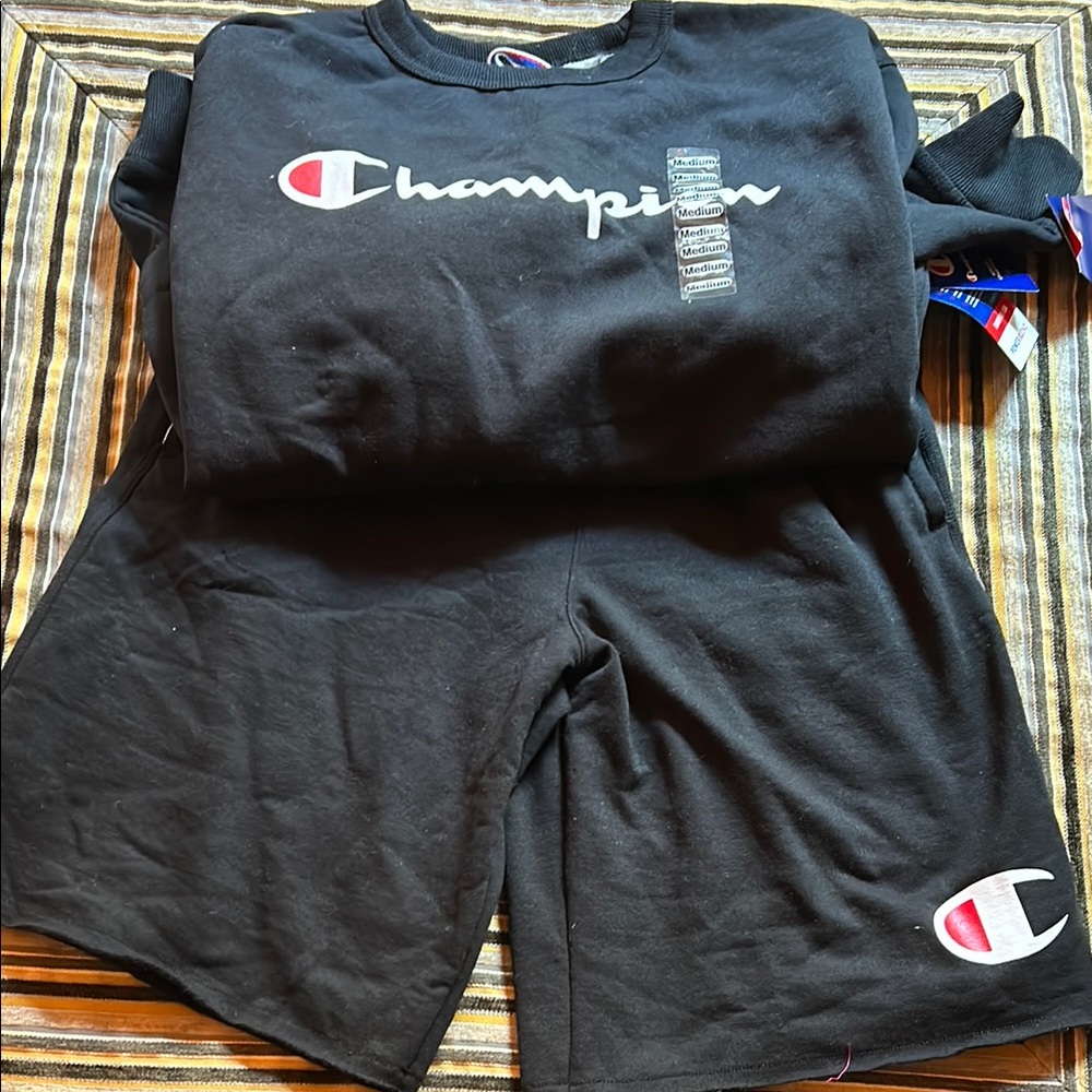NWT Champion Black Sweatshirt and Shorts Set